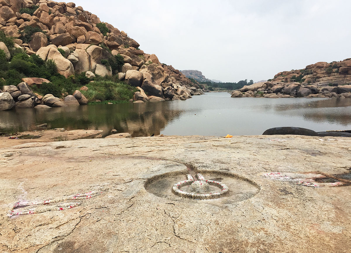 Shivaling (phallic symbol of Shiva) carved into rocks on the banks of the Tungabhadra