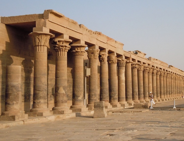 A colonnade with floral capitals at the Philae Temple, Aswan